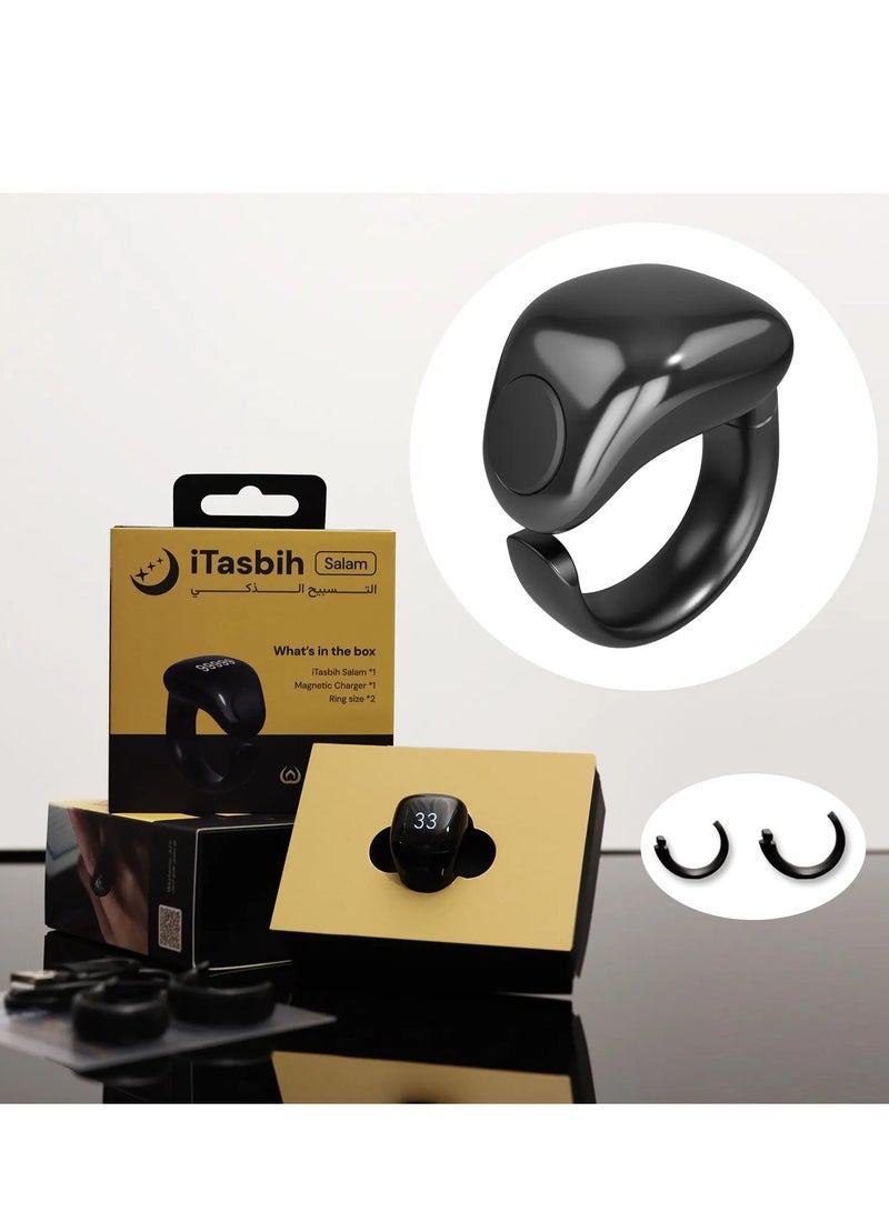 WESLAMIC iTasbih Smart Tasbih Counter Ring for Zikr & Prayer – WESLAMIC Digital Tasbeeh with OLED Display, Bluetooth App Sync, Magnetic Charging, Waterproof Design, Adjustable 18mm & 20mm Sizes, Azan Reminders – Sleek Black Islamic Gift - Image 1
